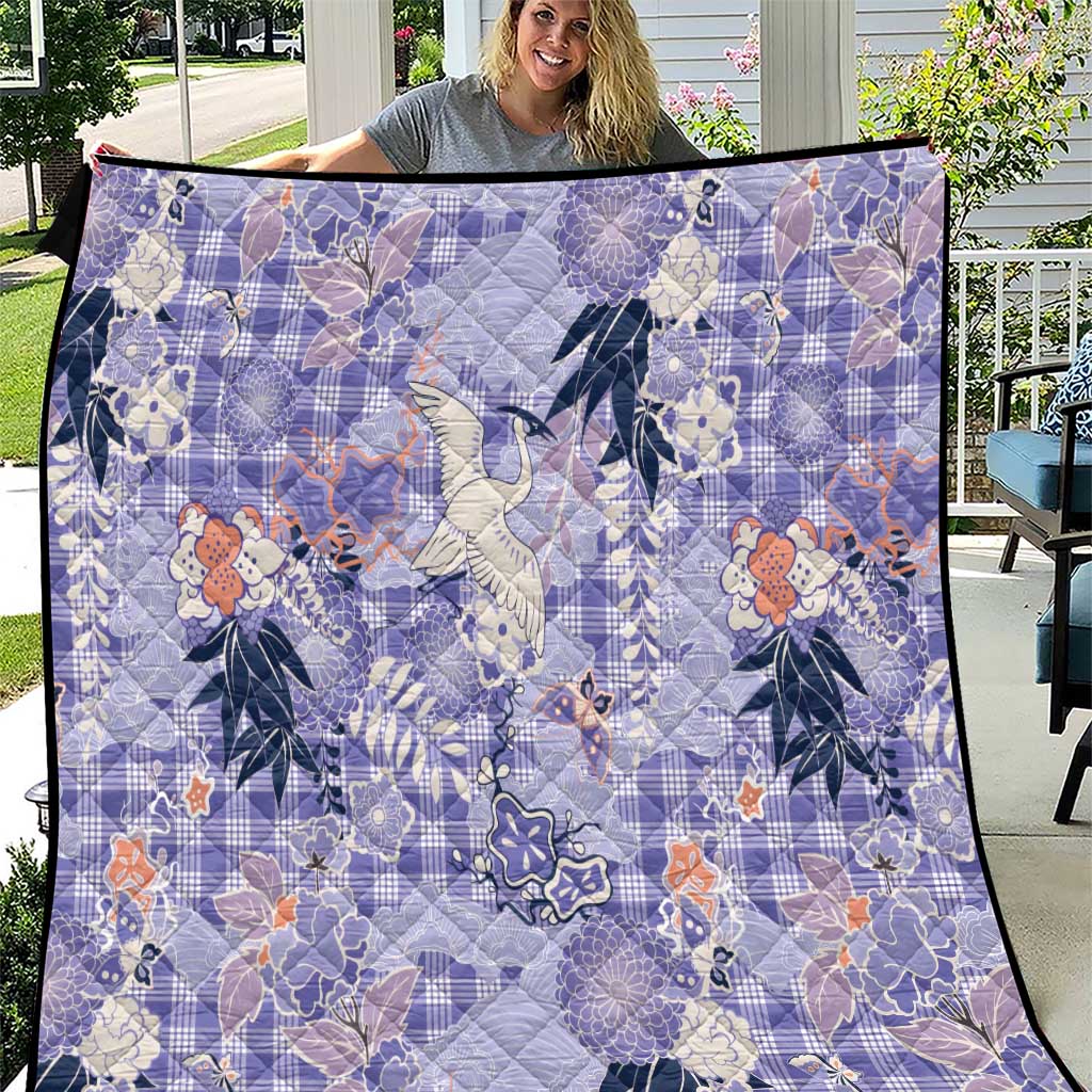 Purple Palaka Crane and Flowers Quilt Japan Heritage Spirit - Polynesian Pride