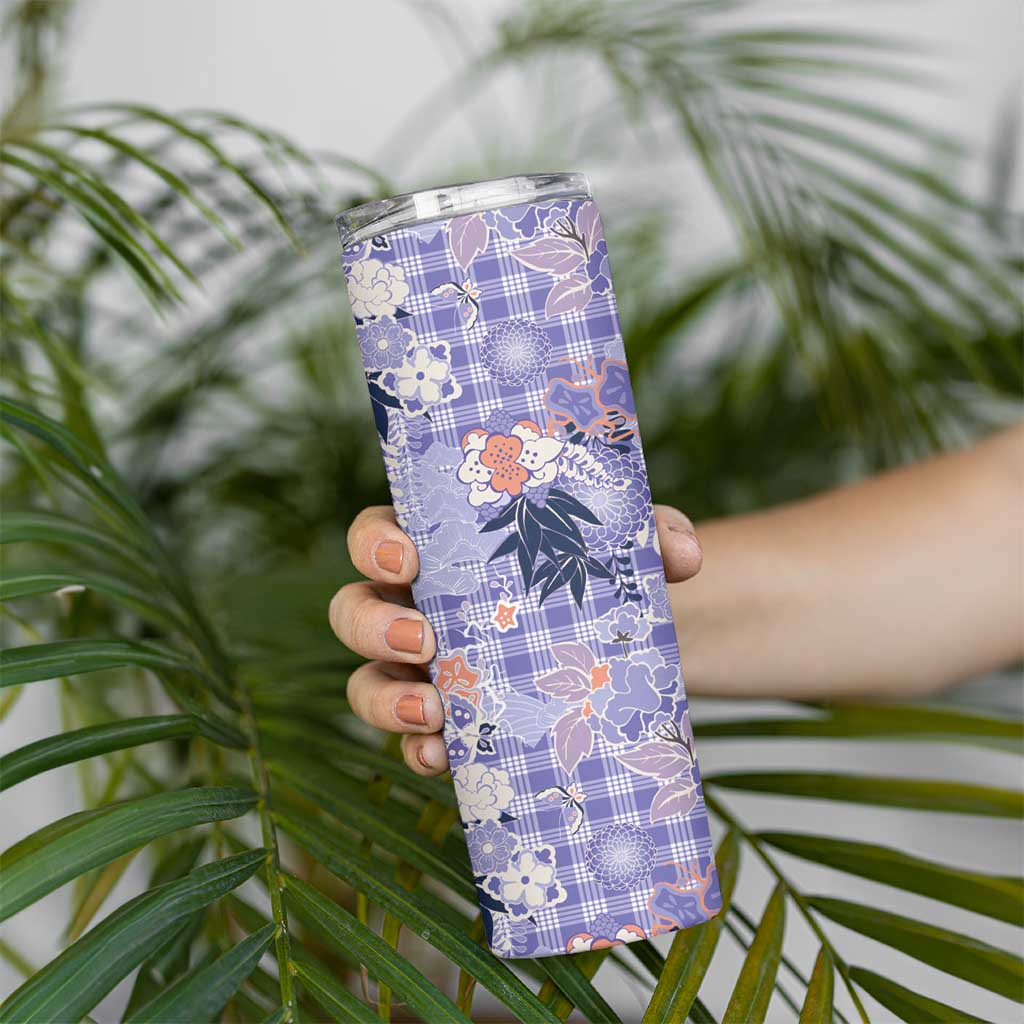 Purple Palaka Crane and Flowers Skinny Tumbler Japan Heritage Spirit - Polynesian Pride