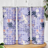 Purple Palaka Crane and Flowers Skinny Tumbler Japan Heritage Spirit - Polynesian Pride