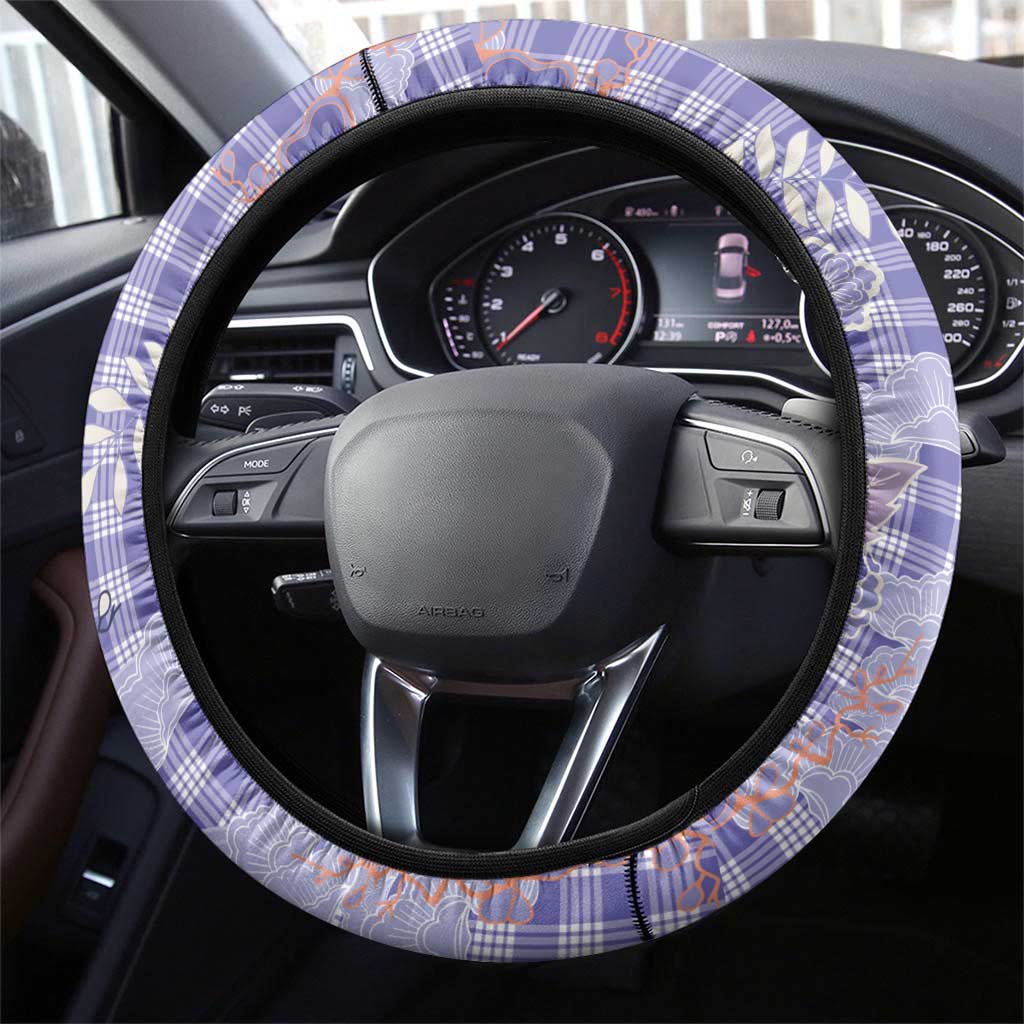 Purple Palaka Crane and Flowers Steering Wheel Cover Japan Heritage Spirit LT9 - Polynesian Pride