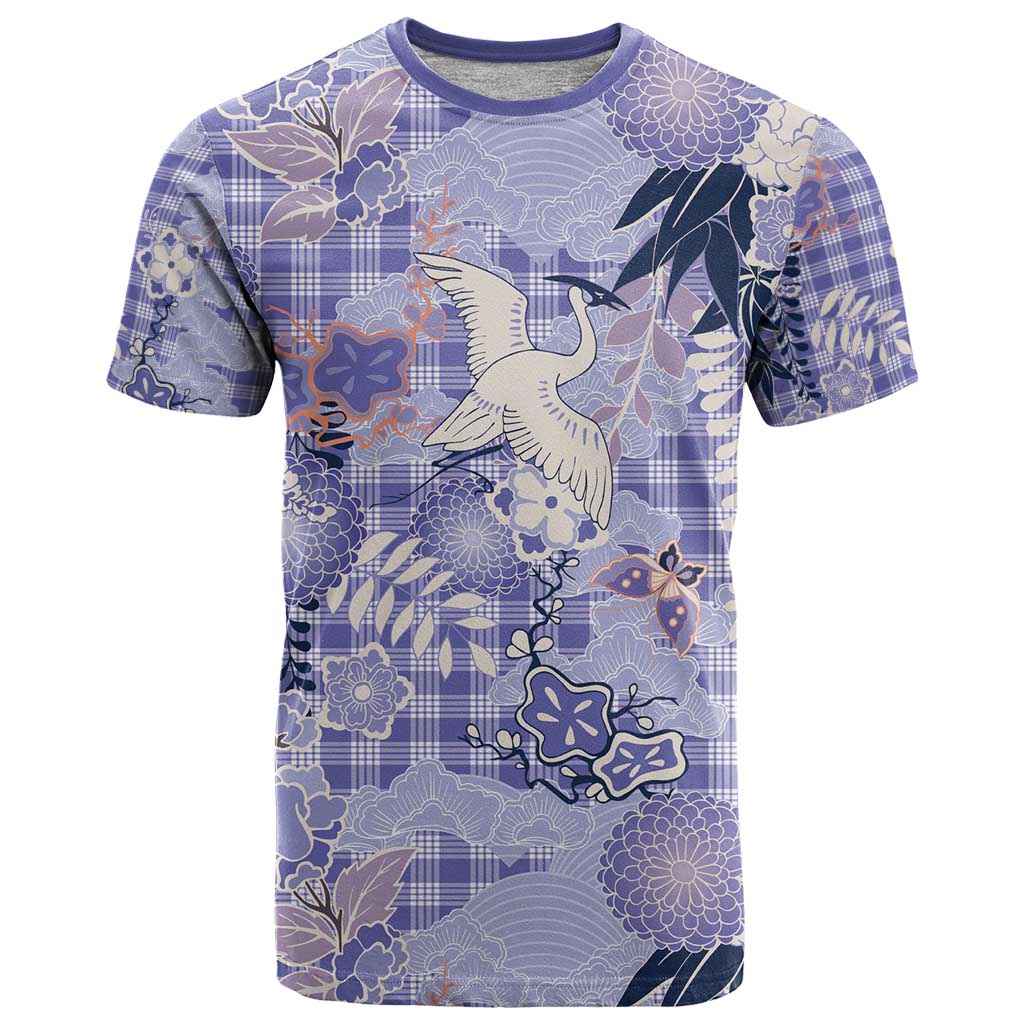 Purple Palaka Crane and Flowers T Shirt Japan Heritage Spirit - Polynesian Pride