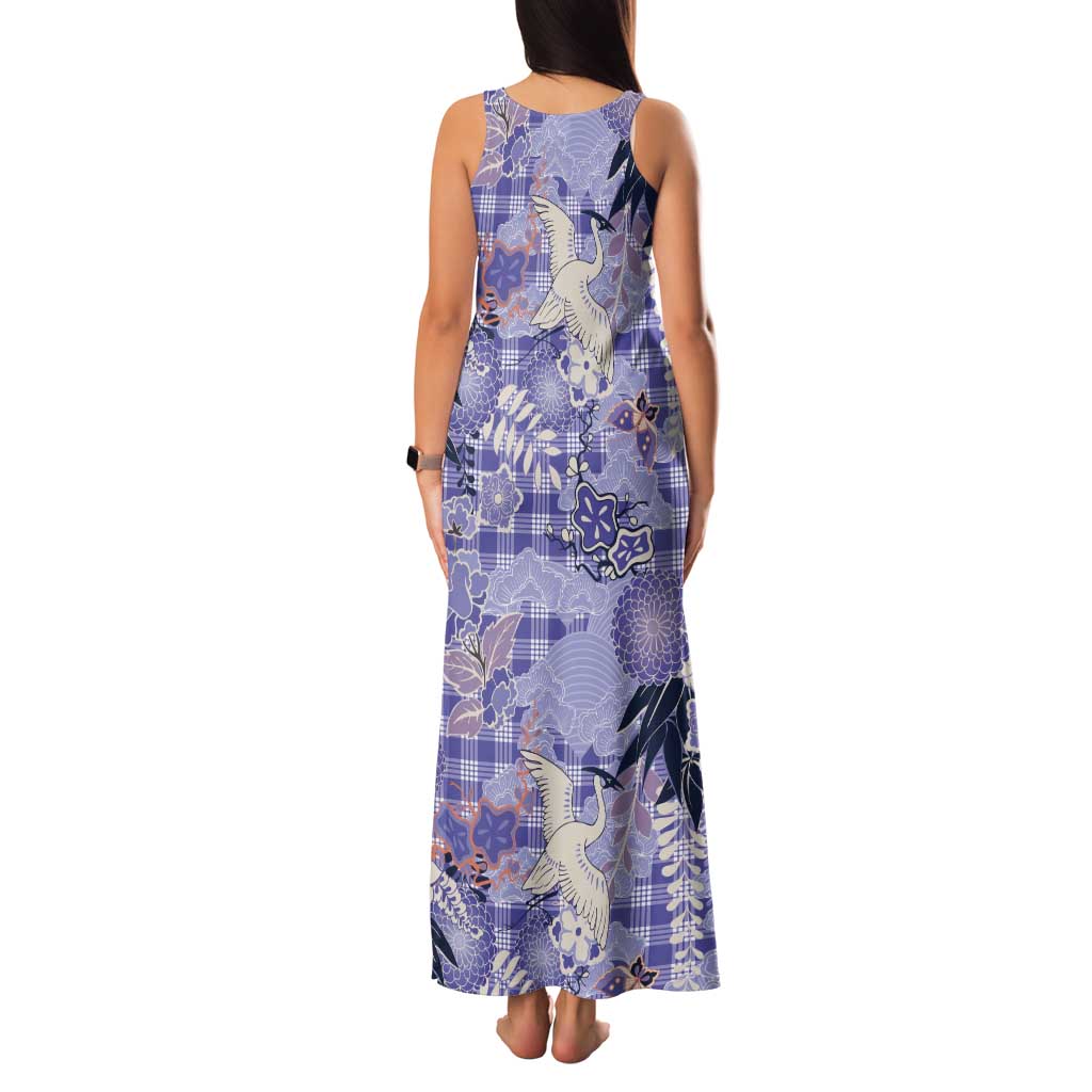 Purple Palaka Crane and Flowers Tank Maxi Dress Japan Heritage Spirit - Polynesian Pride
