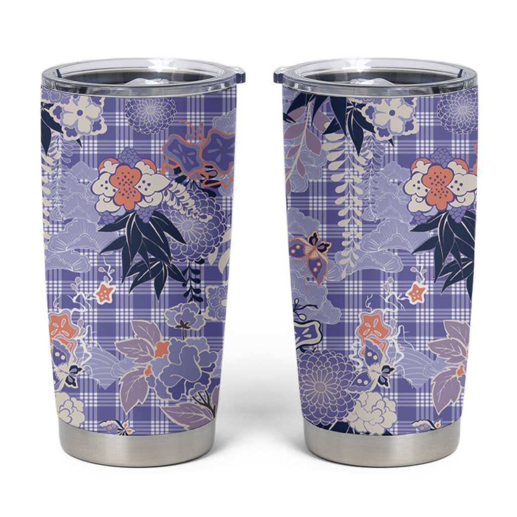 Purple Palaka Crane and Flowers Tumbler Cup Japan Heritage Spirit - Polynesian Pride