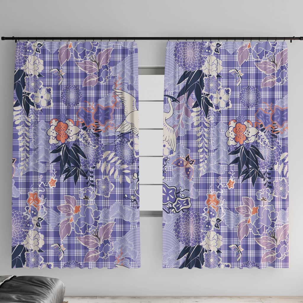 Purple Palaka Crane and Flowers Window Curtain Japan Heritage Spirit - Polynesian Pride