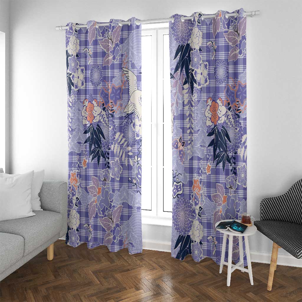 Purple Palaka Crane and Flowers Window Curtain Japan Heritage Spirit - Polynesian Pride