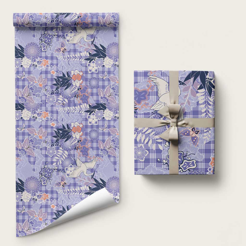 Purple Palaka Crane and Flowers Wrapping Paper Japan Heritage Spirit LT9 58" × 23" Purple - Polynesian Pride