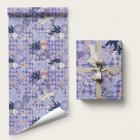 Purple Palaka Crane and Flowers Wrapping Paper Japan Heritage Spirit LT9 58" × 23" Purple - Polynesian Pride