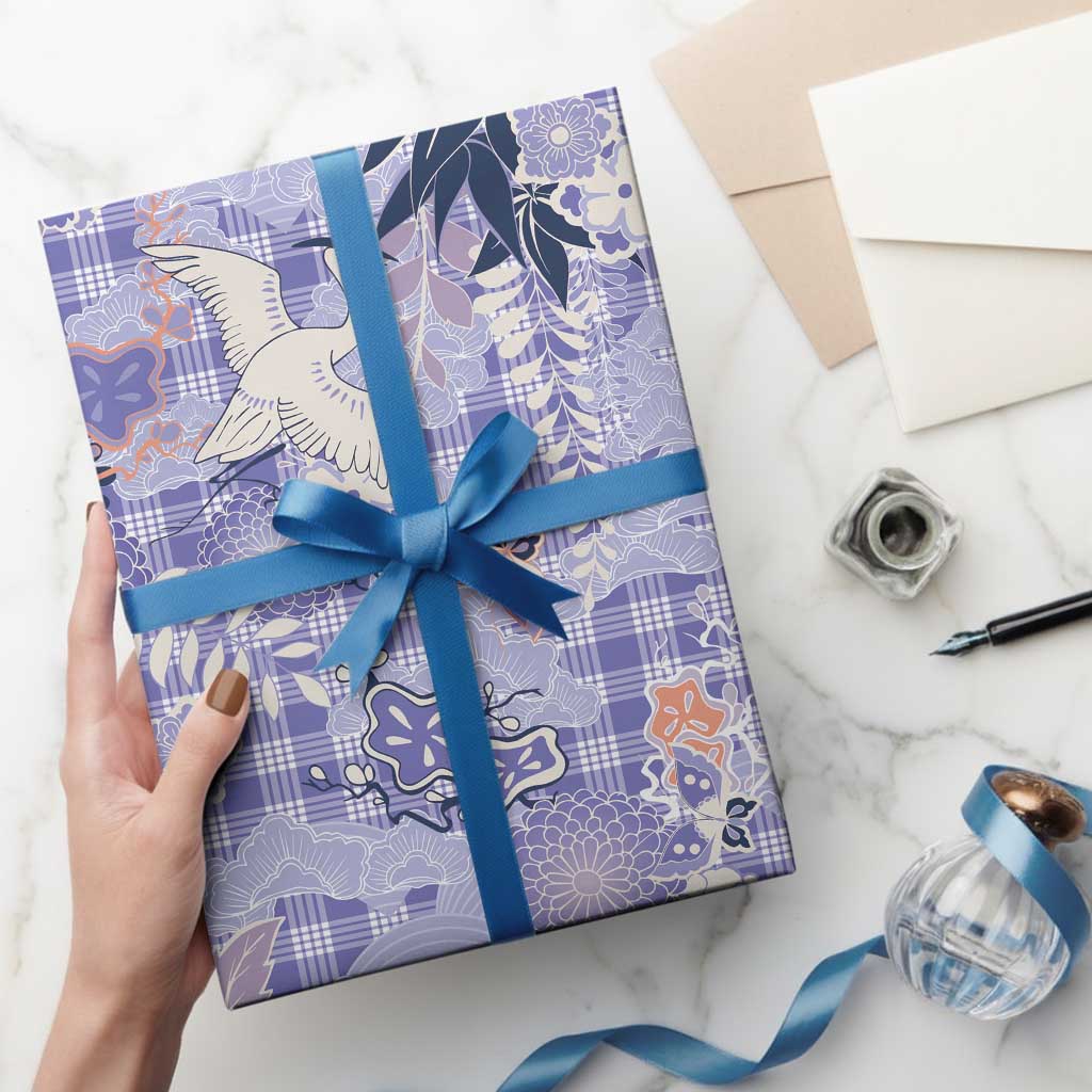 Purple Palaka Crane and Flowers Wrapping Paper Japan Heritage Spirit LT9 - Polynesian Pride
