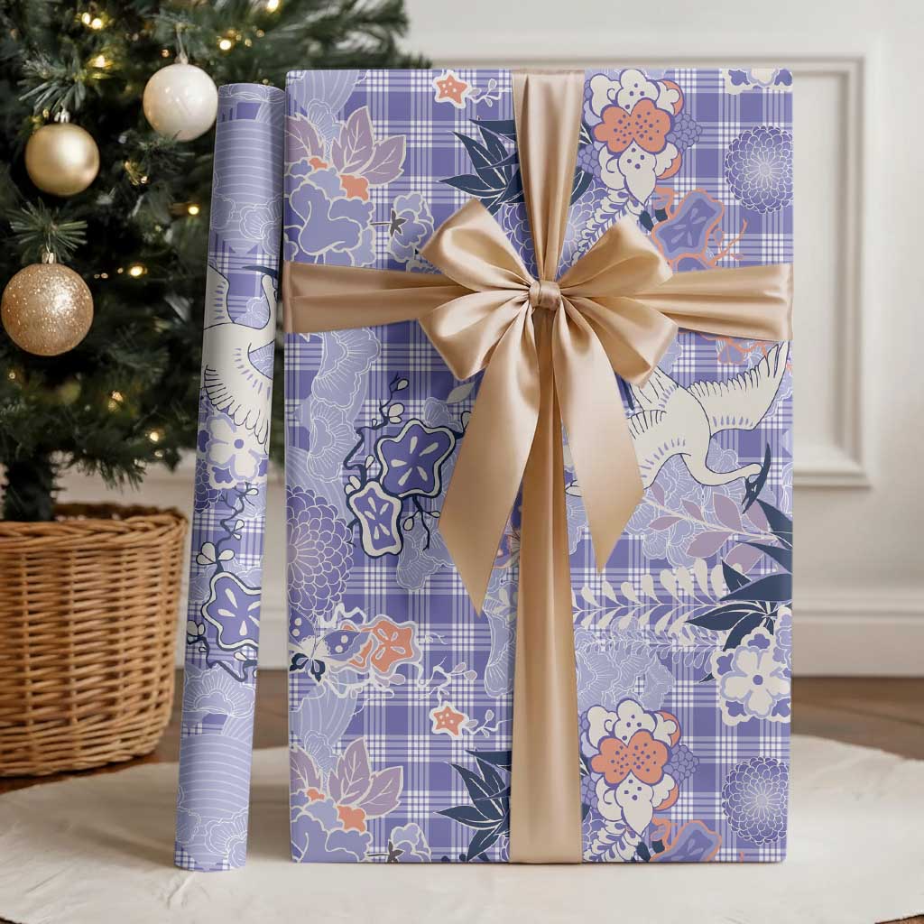 Purple Palaka Crane and Flowers Wrapping Paper Japan Heritage Spirit LT9 - Polynesian Pride