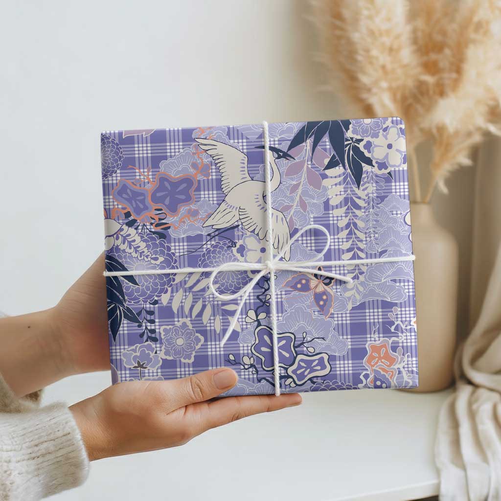 Purple Palaka Crane and Flowers Wrapping Paper Japan Heritage Spirit LT9 - Polynesian Pride