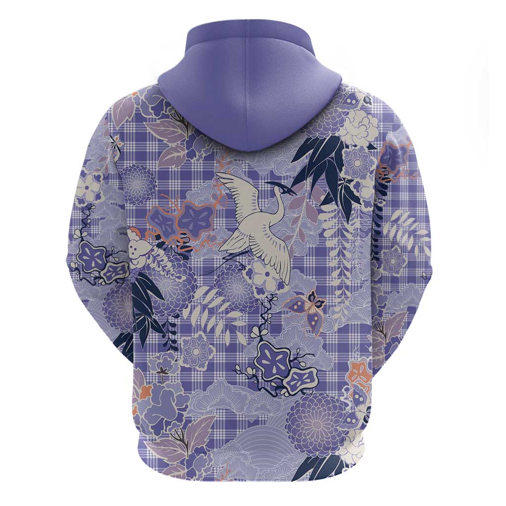 Purple Palaka Crane and Flowers Zip Hoodie Japan Heritage Spirit - Polynesian Pride