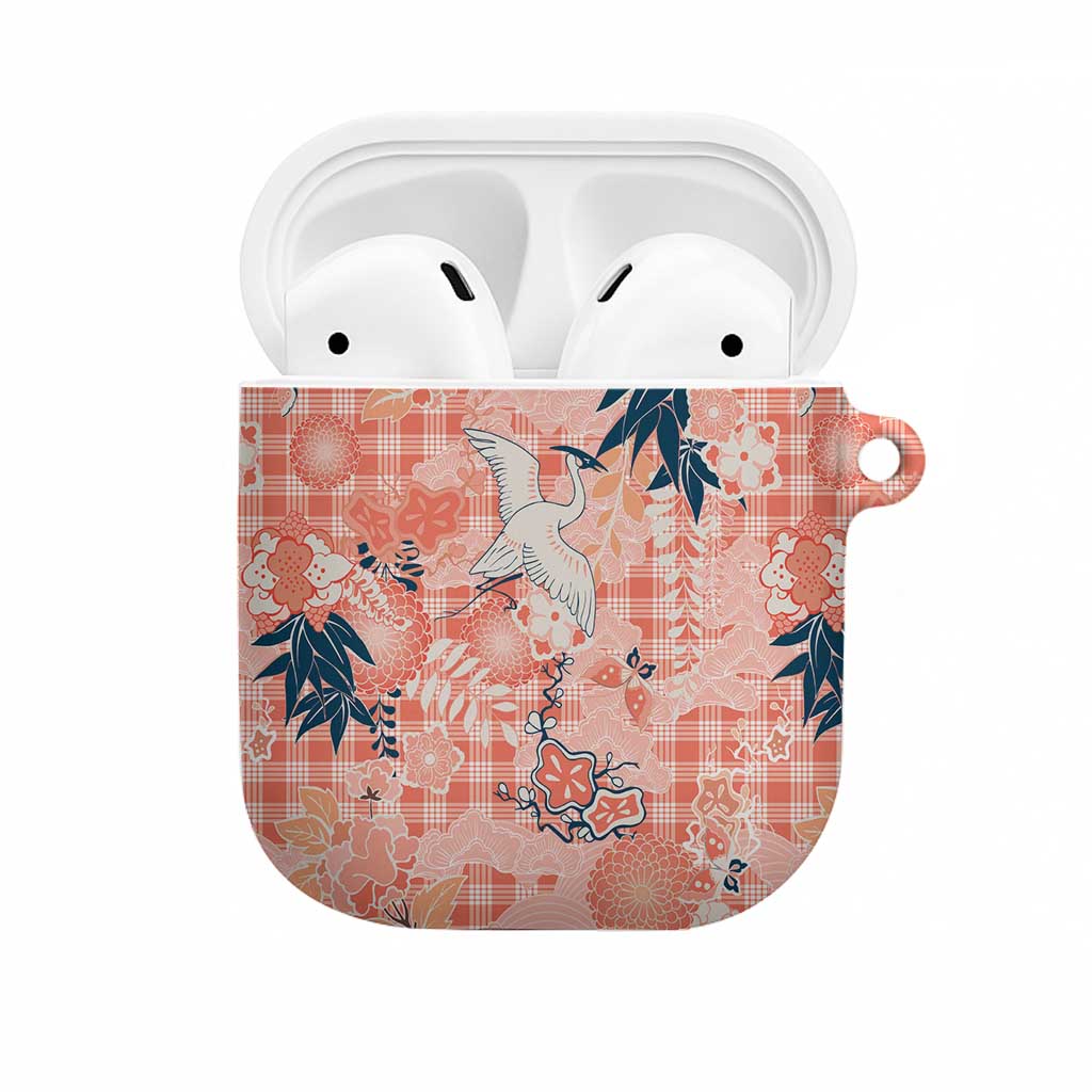 Red Palaka Crane and Flowers AirPods Case Japan Heritage Spirit LT9 Red - Polynesian Pride