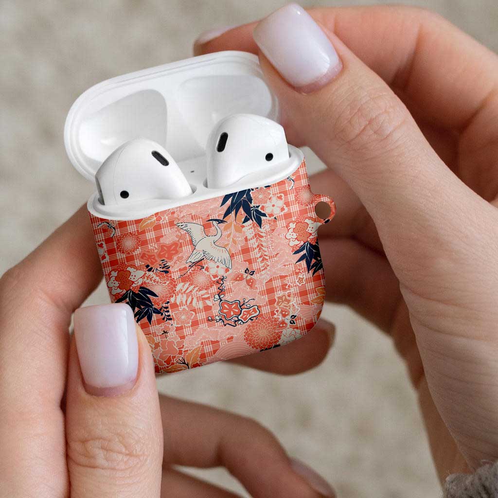 Red Palaka Crane and Flowers AirPods Case Japan Heritage Spirit LT9 - Polynesian Pride