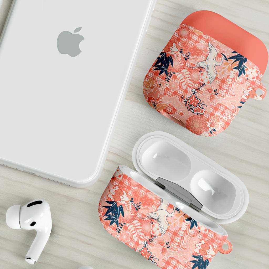 Red Palaka Crane and Flowers AirPods Case Japan Heritage Spirit LT9 - Polynesian Pride