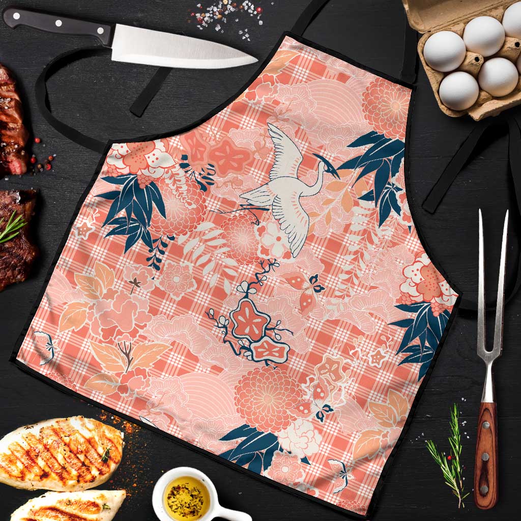 Red Palaka Crane and Flowers Apron Japan Heritage Spirit LT9 Red - Polynesian Pride