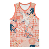 Red Palaka Crane and Flowers Basketball Jersey Japan Heritage Spirit LT9 Unisex Red - Polynesian Pride