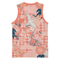 Red Palaka Crane and Flowers Basketball Jersey Japan Heritage Spirit LT9 - Polynesian Pride