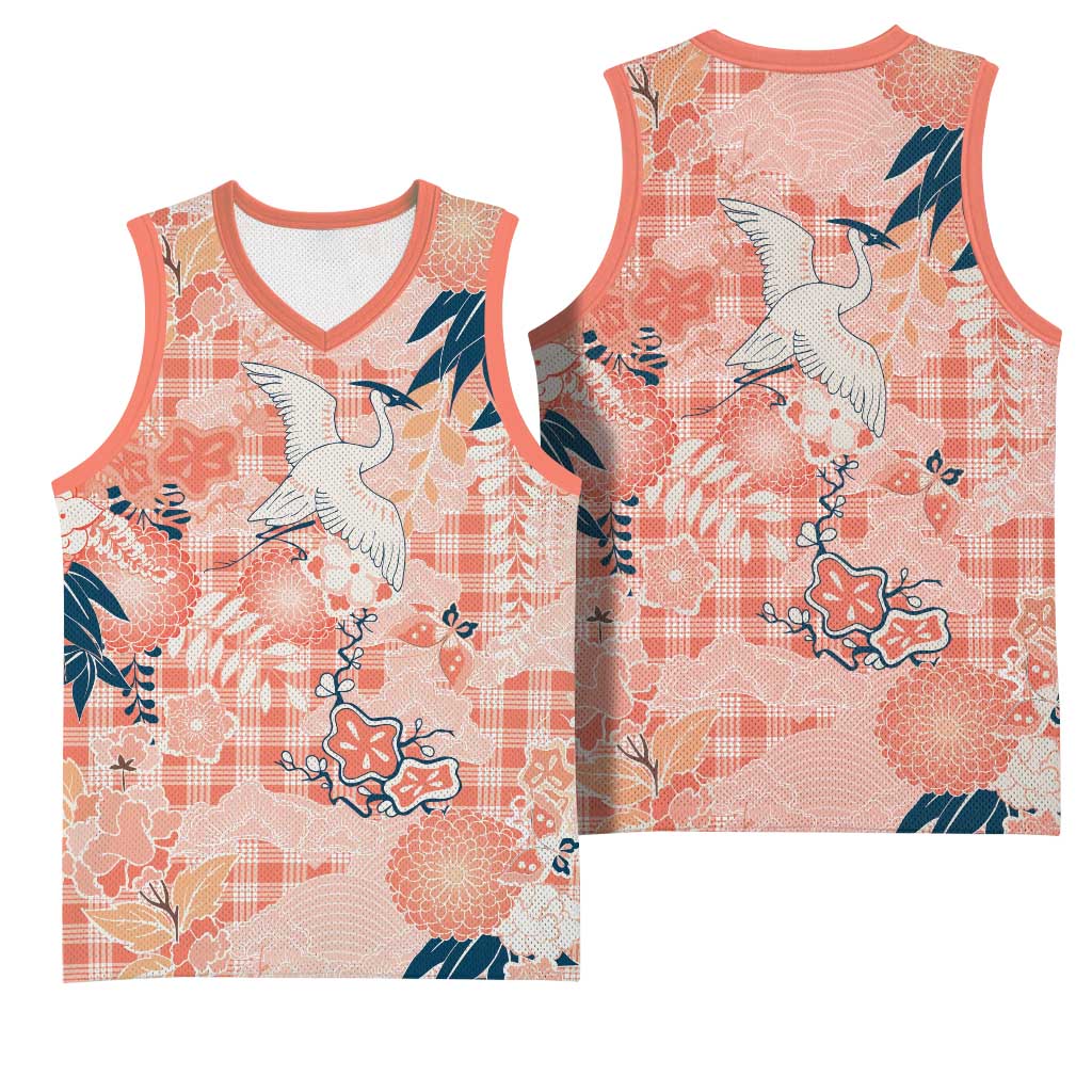 Red Palaka Crane and Flowers Basketball Jersey Japan Heritage Spirit LT9 - Polynesian Pride
