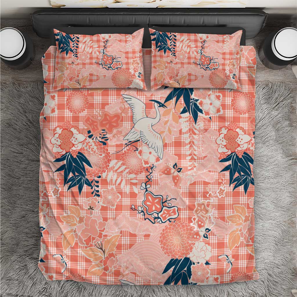 Red Palaka Crane and Flowers Bedding Set Japan Heritage Spirit - Polynesian Pride