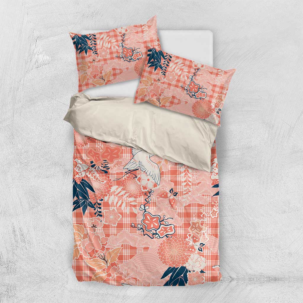 Red Palaka Crane and Flowers Bedding Set Japan Heritage Spirit - Polynesian Pride