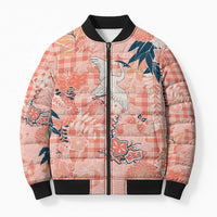Red Palaka Crane and Flowers Bomber Puffer Jacket Japan Heritage Spirit LT9 Unisex Red - Polynesian Pride