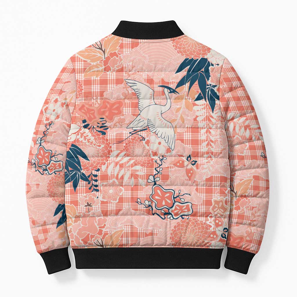 Red Palaka Crane and Flowers Bomber Puffer Jacket Japan Heritage Spirit LT9 - Polynesian Pride