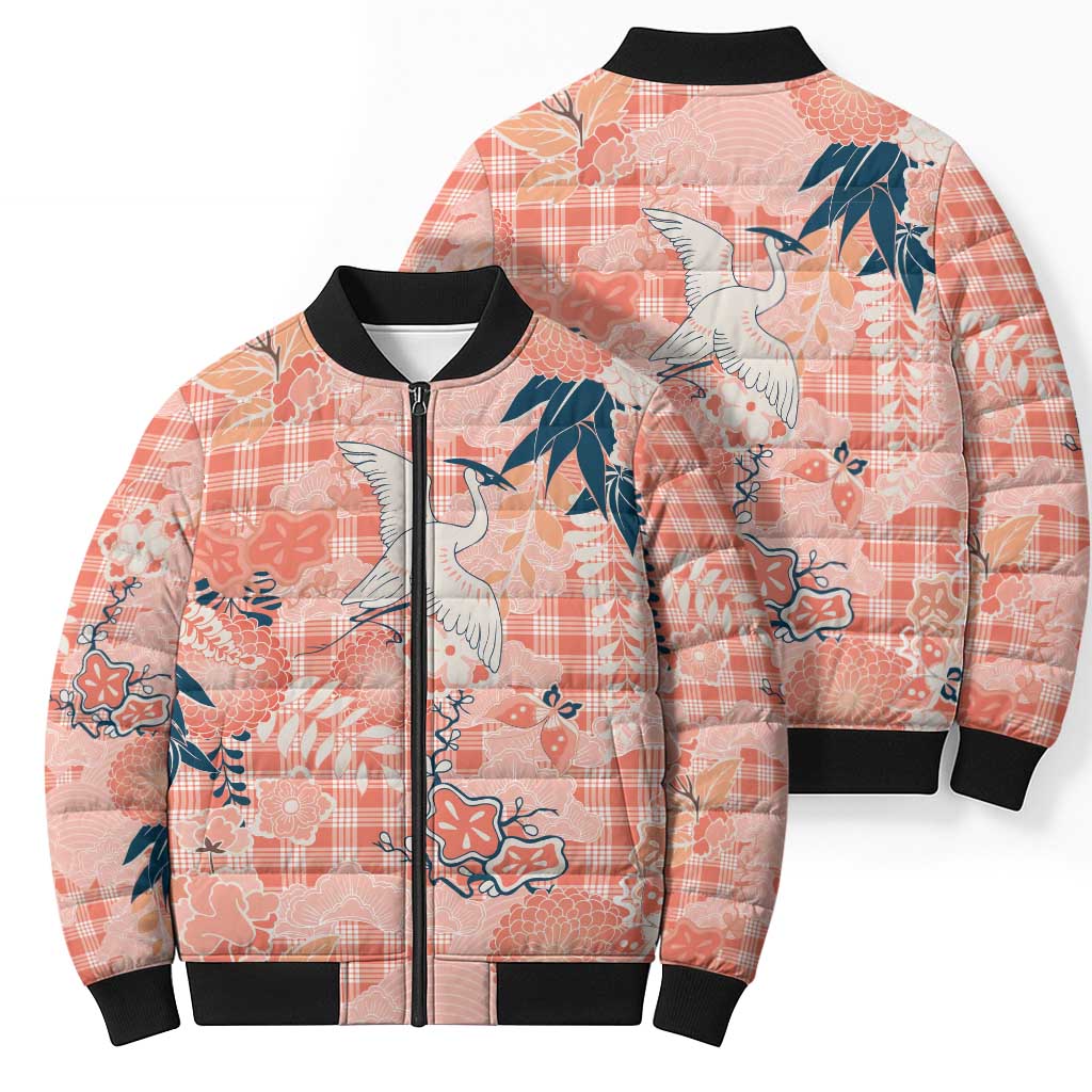Red Palaka Crane and Flowers Bomber Puffer Jacket Japan Heritage Spirit LT9 - Polynesian Pride