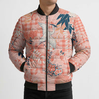 Red Palaka Crane and Flowers Bomber Puffer Jacket Japan Heritage Spirit LT9 - Polynesian Pride