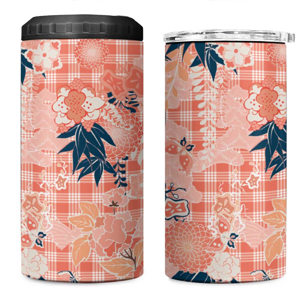 Red Palaka Crane and Flowers 4 in 1 Can Cooler Tumbler Japan Heritage Spirit - Polynesian Pride