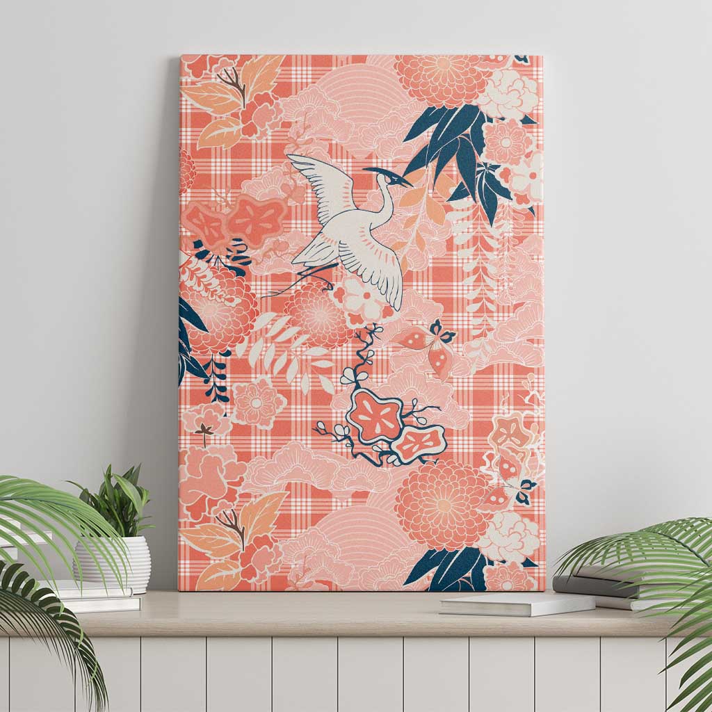 Red Palaka Crane and Flowers Canvas Wall Art Japan Heritage Spirit LT9 - Polynesian Pride