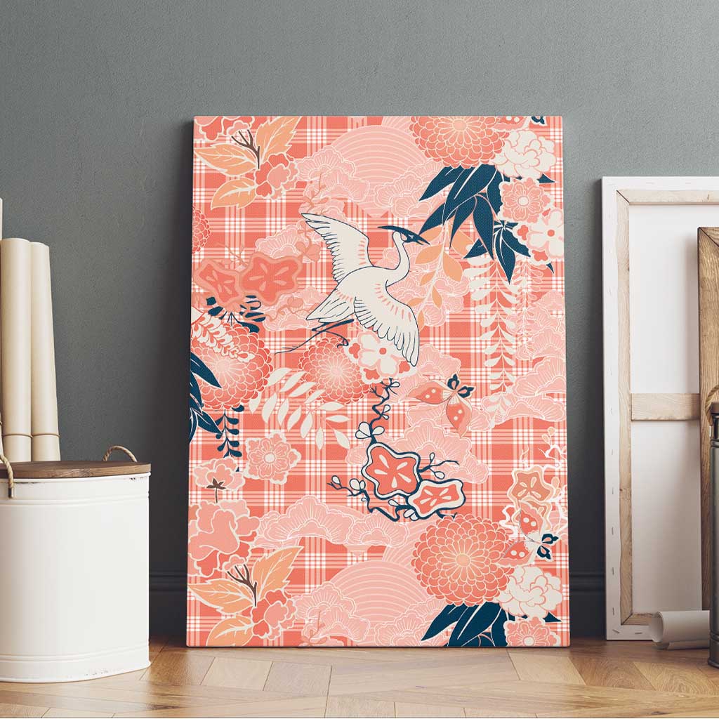 Red Palaka Crane and Flowers Canvas Wall Art Japan Heritage Spirit LT9 - Polynesian Pride