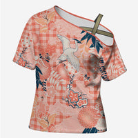 Red Palaka Crane and Flowers Cross Shoulder Shirt Japan Heritage Spirit LT9 Female Red - Polynesian Pride