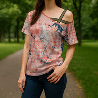 Red Palaka Crane and Flowers Cross Shoulder Shirt Japan Heritage Spirit LT9 - Polynesian Pride