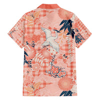 Red Palaka Crane and Flowers Family Matching Long Sleeve Bodycon Dress and Hawaiian Shirt Japan Heritage Spirit - Polynesian Pride