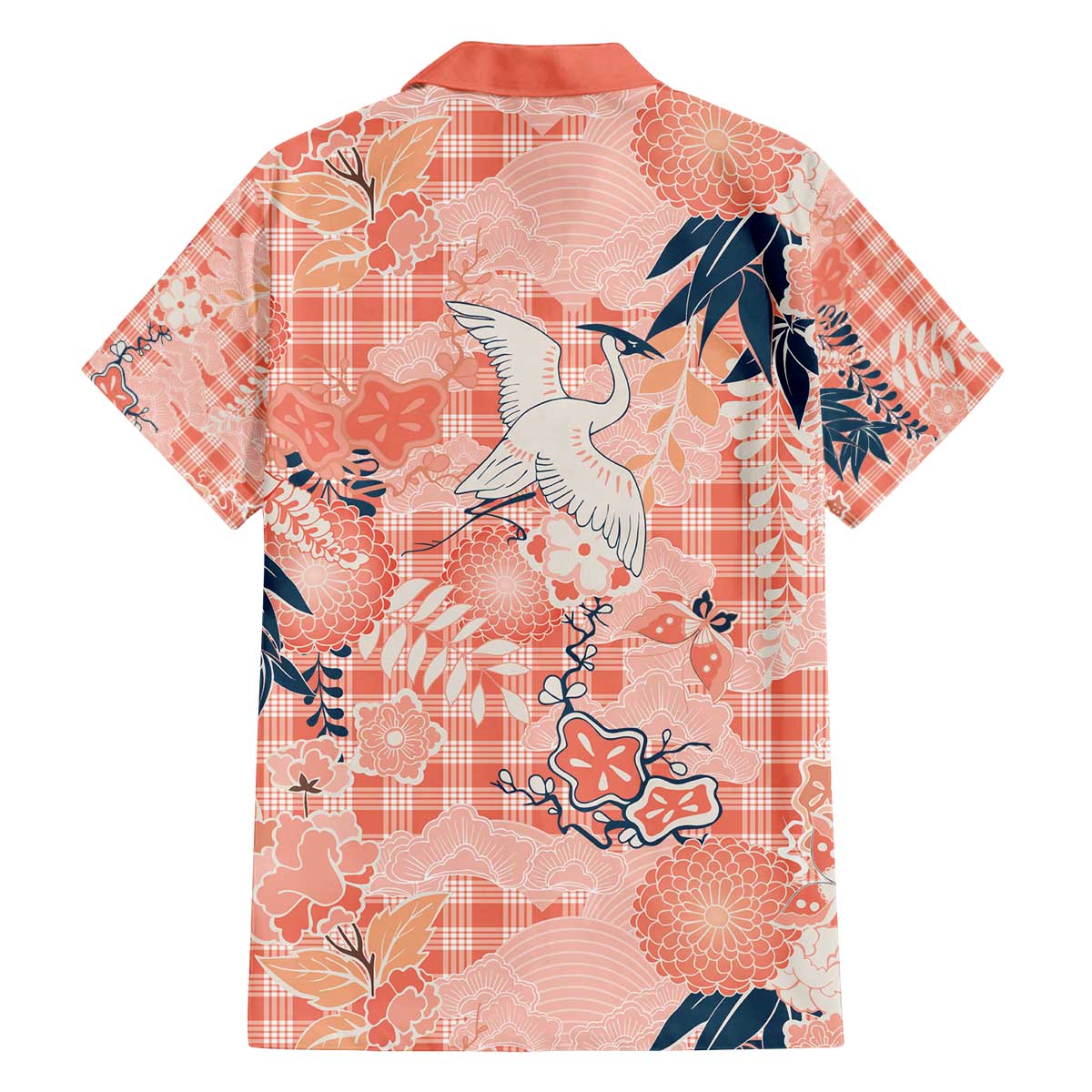 Red Palaka Crane and Flowers Family Matching Off The Shoulder Long Sleeve Dress and Hawaiian Shirt Japan Heritage Spirit - Polynesian Pride