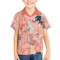 Red Palaka Crane and Flowers Family Matching Off Shoulder Short Dress and Hawaiian Shirt Japan Heritage Spirit - Polynesian Pride