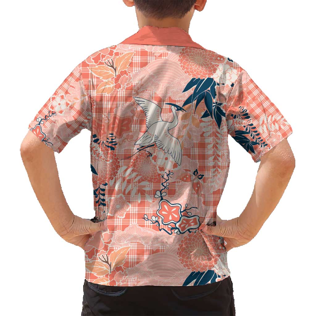 Red Palaka Crane and Flowers Family Matching Puletasi and Hawaiian Shirt Japan Heritage Spirit - Polynesian Pride