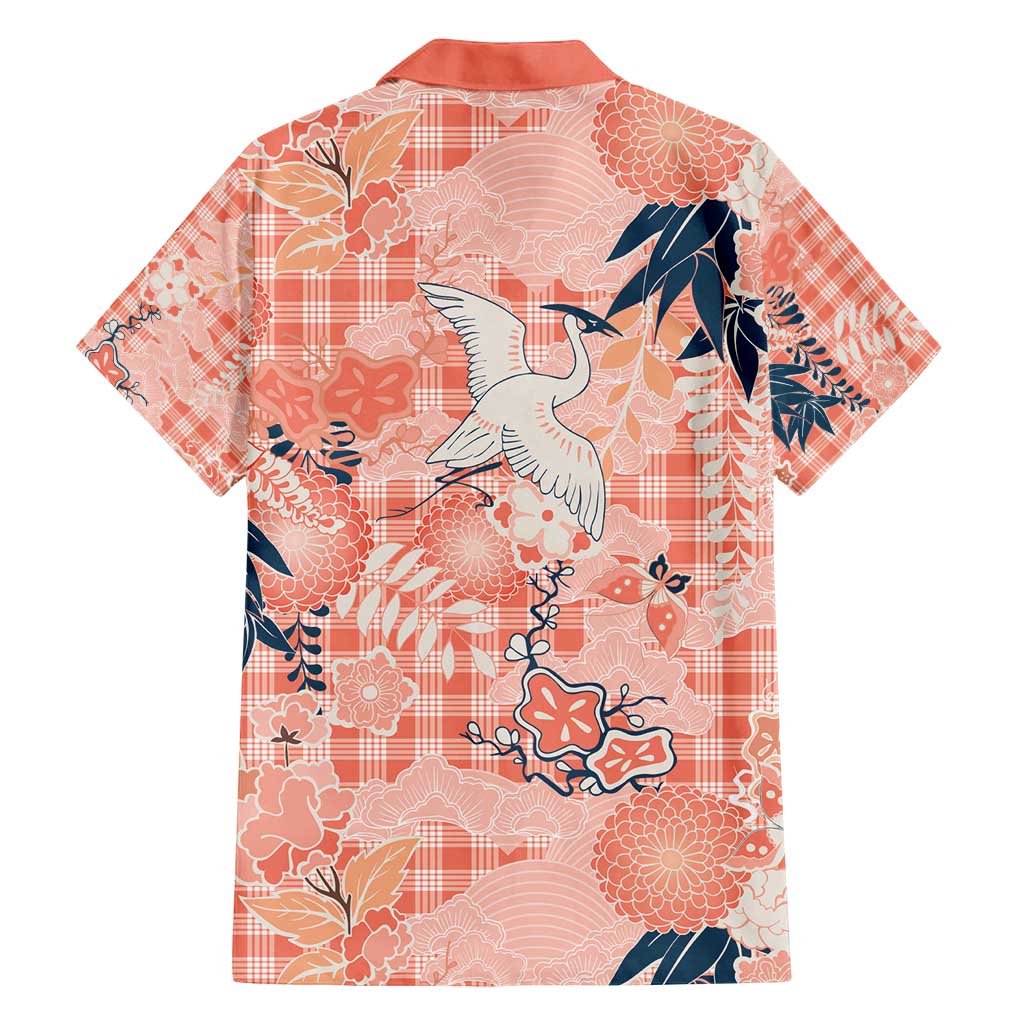 Red Palaka Crane and Flowers Family Matching Puletasi and Hawaiian Shirt Japan Heritage Spirit - Polynesian Pride