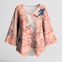 Red Palaka Crane and Flowers Kimono Sleeve Blouse Japan Heritage Spirit LT9 Female Red - Polynesian Pride
