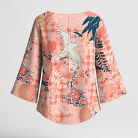 Red Palaka Crane and Flowers Kimono Sleeve Blouse Japan Heritage Spirit LT9 - Polynesian Pride