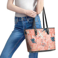 Red Palaka Crane and Flowers Leather Tote Bag Japan Heritage Spirit - Polynesian Pride