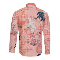 Red Palaka Crane and Flowers Long Sleeve Button Shirt Japan Heritage Spirit LT9 - Polynesian Pride