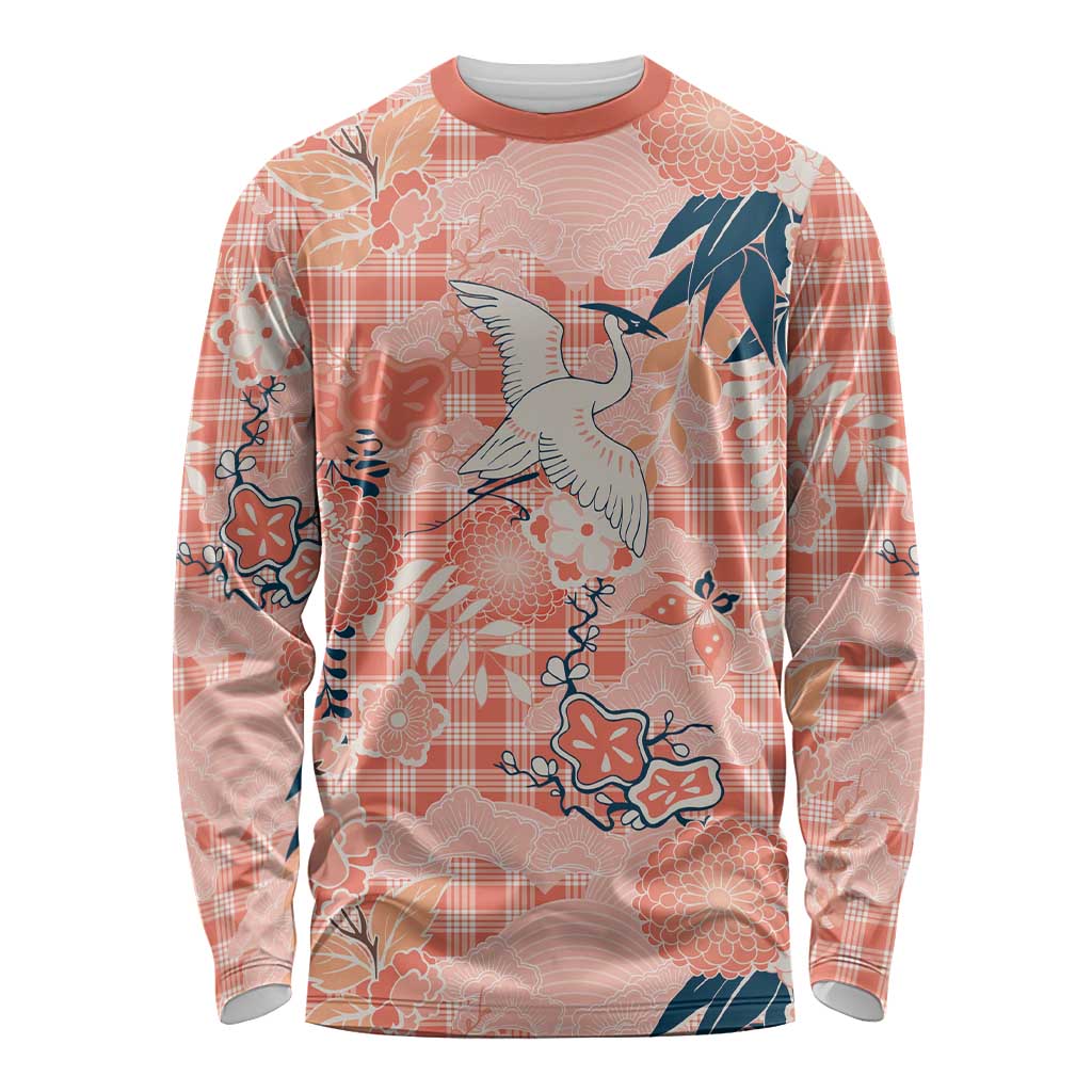 Red Palaka Crane and Flowers Long Sleeve Shirt Japan Heritage Spirit LT9 Unisex Red - Polynesian Pride