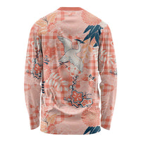 Red Palaka Crane and Flowers Long Sleeve Shirt Japan Heritage Spirit LT9 - Polynesian Pride