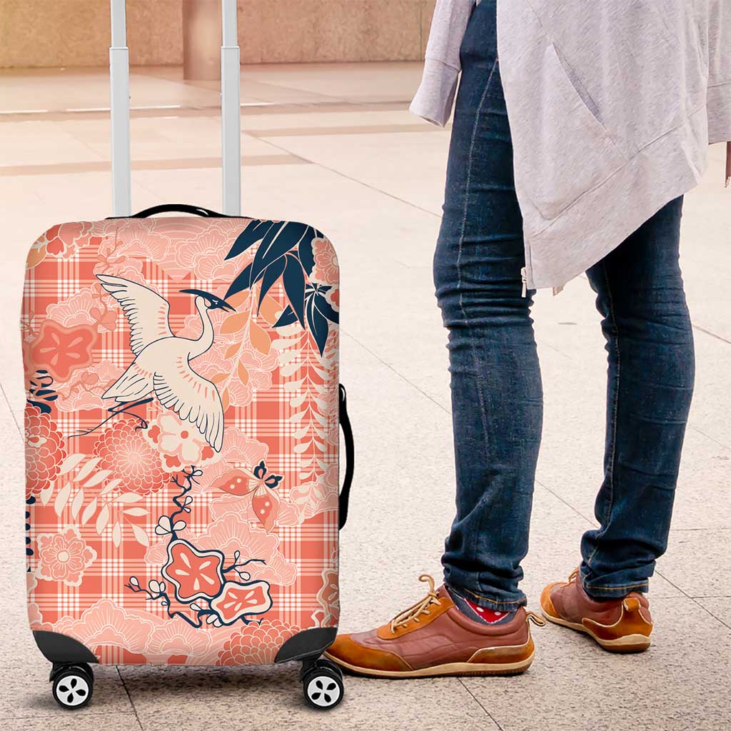 Red Palaka Crane and Flowers Luggage Cover Japan Heritage Spirit - Polynesian Pride
