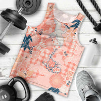 Red Palaka Crane and Flowers Men Tank Top Japan Heritage Spirit - Polynesian Pride