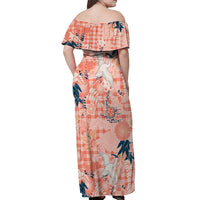 Red Palaka Crane and Flowers Off Shoulder Maxi Dress Japan Heritage Spirit - Polynesian Pride