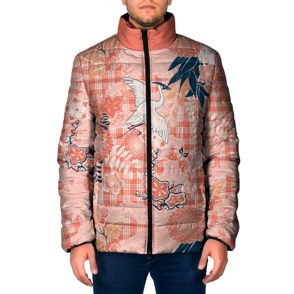 Red Palaka Crane and Flowers Padded Jacket Japan Heritage Spirit LT9 Men Red - Polynesian Pride