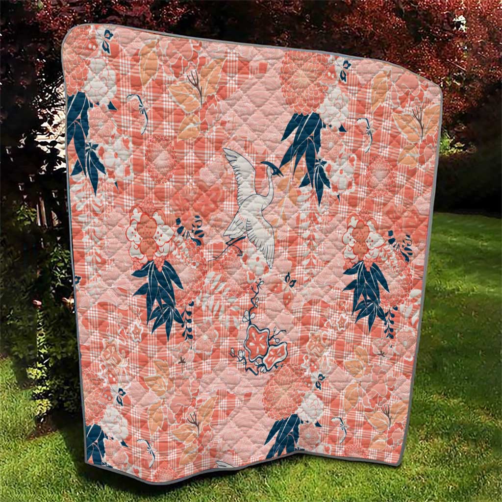 Red Palaka Crane and Flowers Quilt Japan Heritage Spirit - Polynesian Pride
