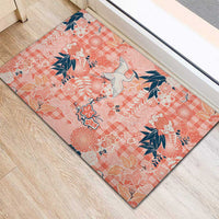 Red Palaka Crane and Flowers Rubber Doormat Japan Heritage Spirit LT9 - Polynesian Pride